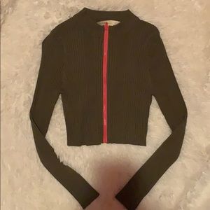 Olive Green crop top with Pink zipper